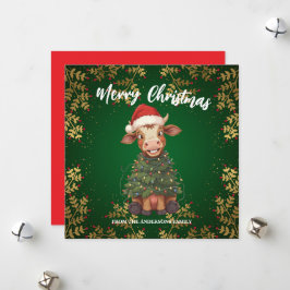 Cute merry Cow Christmas tree calf ox Xmas pattern シーズンカード