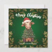 Cute merry Cow Christmas tree calf ox Xmas pattern シーズンカード (正面)
