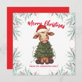 Cute merry Cow Christmas tree calf ox Xmas pattern シーズンカード
