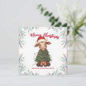 Cute merry Cow Christmas tree calf ox Xmas pattern シーズンカード (スタンド正面)