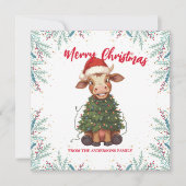 Cute merry Cow Christmas tree calf ox Xmas pattern シーズンカード (正面)