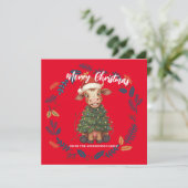 Cute merry Cow Christmas tree calf ox Xmas pattern シーズンカード (スタンド正面)