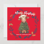 Cute merry Cow Christmas tree calf ox Xmas pattern シーズンカード (正面)
