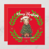 Cute merry Cow Christmas tree calf ox Xmas pattern シーズンカード (正面/裏面)