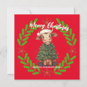 Cute merry Cow Christmas tree calf ox Xmas pattern シーズンカード (正面)