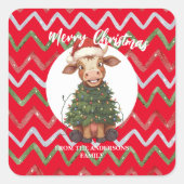 Cute merry Cow Christmas tree calf ox Xmas pattern スクエアシール (正面)
