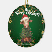 Cute merry Cow Christmas tree calf ox Xmas pattern セラミックオーナメント (左)
