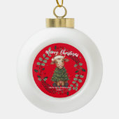 Cute merry Cow Christmas tree calf ox Xmas pattern セラミックボールオーナメント (正面)