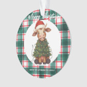 Cute merry Cow Christmas tree calf ox Xmas plaid オーナメント (正面)