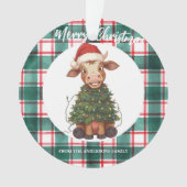 Cute merry Cow Christmas tree calf ox Xmas plaid オーナメント (正面)