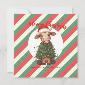 Cute merry Cow Christmas tree calf ox Xmas plaid シーズンカード (正面)