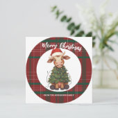 Cute merry Cow Christmas tree calf ox Xmas plaid シーズンカード (スタンド正面)