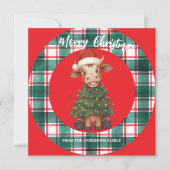 Cute merry Cow Christmas tree calf ox Xmas plaid シーズンカード (正面)