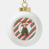 Cute merry Cow Christmas tree calf ox Xmas plaid セラミックボールオーナメント (正面)