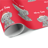 Cute merry elephant Christmas tree zoo safari Xmas ラッピングペーパー (ロールコーナー)