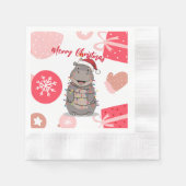 Cute merry Hippo christmas tree zoo safari Xmas  縁ありカクテルナプキン (正面)