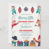 Cute Merry Little Christmas 4th Birthday 招待状 (正面)