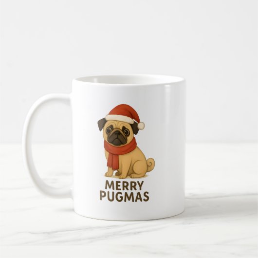 Cute Merry Pugmas Festive Holiday Pug コーヒーマグカップ (左)