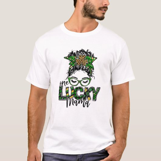 Cute Messy Bun Leopard Plaid St Patrick's Day One Tシャツ (正面)