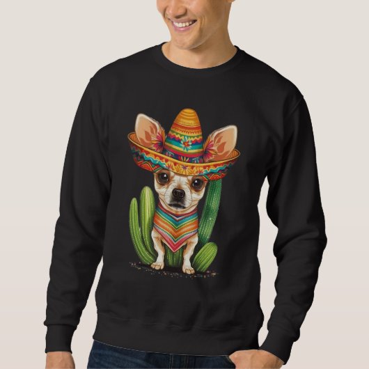 Cute Mexican Chihuahua Hat Cinco De Mayo Cactus Do スウェットシャツ (正面)