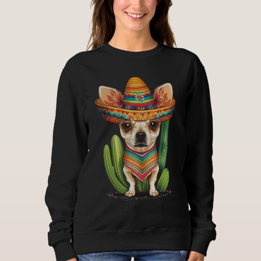 Cute Mexican Chihuahua Hat Cinco De Mayo Cactus Do スウェットシャツ (正面)