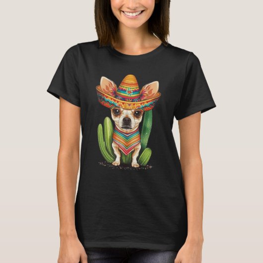 Cute Mexican Chihuahua Hat Cinco De Mayo Cactus Do Tシャツ (正面)