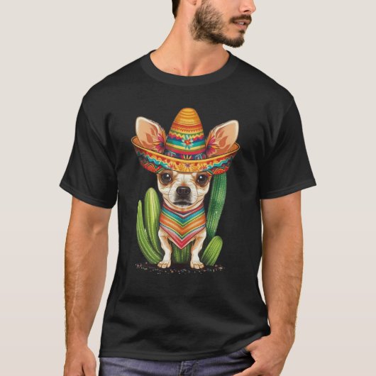 Cute Mexican Chihuahua Hat Cinco De Mayo Cactus Do Tシャツ (正面)