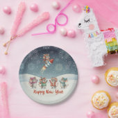 Cute Mice Happy New Year Fireworks ペーパープレート (パーティー)