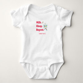Cute "Milk. Sleep. Repeat." Baby Crib & Rainbow ベビーボディスーツ