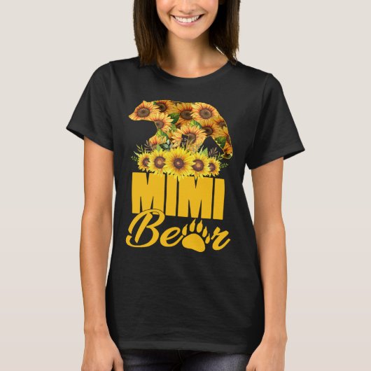 Cute Mimi Bear With Sunflowers Mom Happy Mothers D Tシャツ (正面)