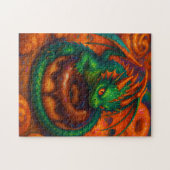 Cute Mini Green Dragon & Donut Fantasy Art ジグソーパズル (横)
