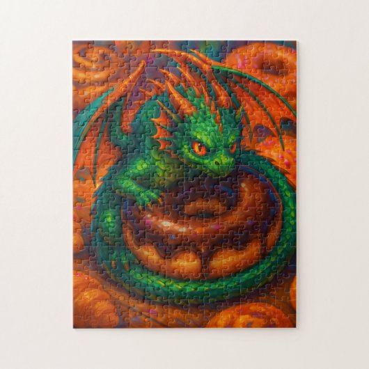 Cute Mini Green Dragon & Donut Fantasy Art ジグソーパズル (縦)