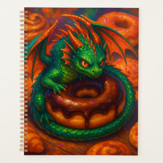 Cute Mini Green Dragon & Donut Fantasy Art プランナー手帳 (正面)