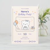Cute Minimal Animal Birthday Party Invitation 招待状 (スタンド正面)