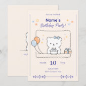 Cute Minimal Animal Birthday Party Invitation 招待状 (正面/裏面)