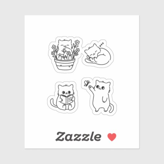 Cute Minimal Cat Line Art – Cozy Everyday Kitty シール (シート)