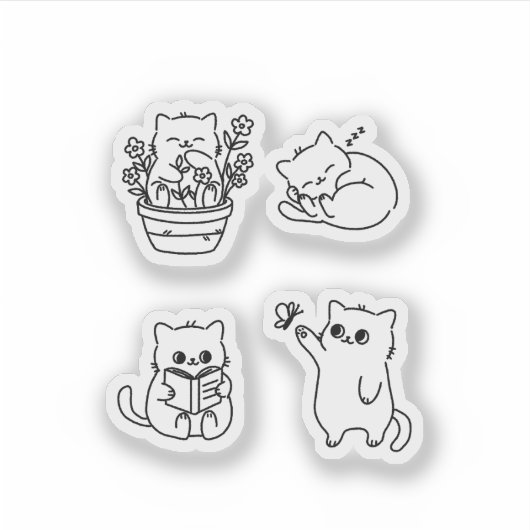 Cute Minimal Cat Line Art – Cozy Everyday Kitty  シール (正面)