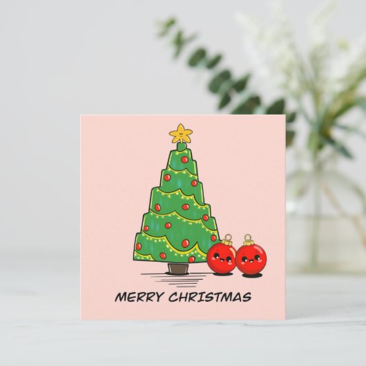 Cute Minimal Christmas Tree Card – Kawaii Holiday  カード (スタンド正面)