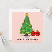 Cute Minimal Christmas Tree Card – Kawaii Holiday  カード (正面/裏面インサイチュ)