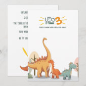 Cute Minimal Dinosaur 3rd Birthday Party Boy 招待状 (正面/裏面)