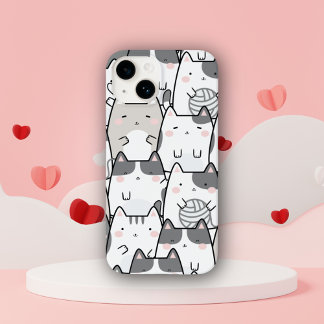 Cute Minimal Kawaii Cat Pattern iPhone / iPad case Case-Mate iPhone 14ケース