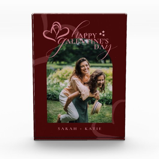 Cute Minimal Modern Maroon Script Galentine's  フォトブロック (正面)