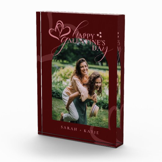 Cute Minimal Modern Maroon Script Galentine's  フォトブロック (右)