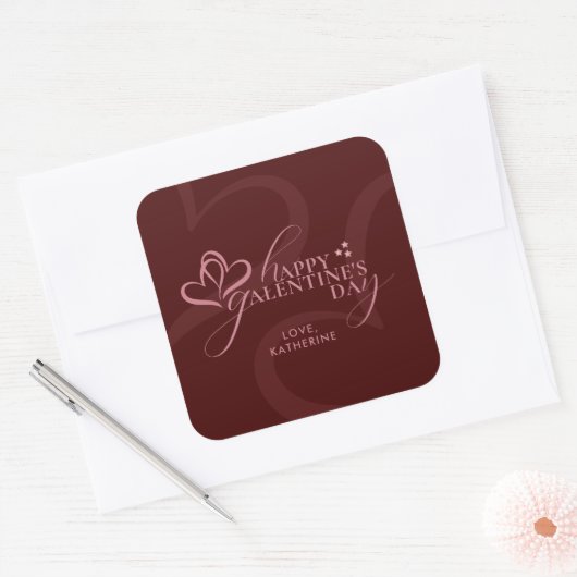 Cute Minimal Modern Maroon Script Galentines Day  スクエアシール (封筒)