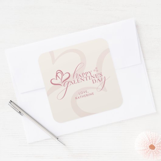 Cute Minimal Modern Pink Cream Script Galentine's  スクエアシール (封筒)