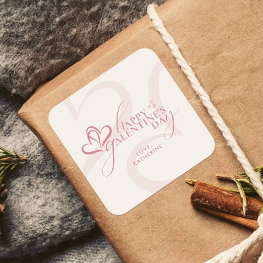 Cute Minimal Modern Pink Cream Script Galentine's  スクエアシール