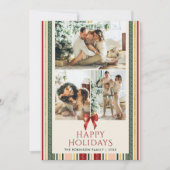 Cute Minimal Stripes & Bow Merry Christmas 2 Photo シーズンカード (正面)