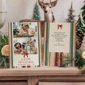 Cute Minimal Stripes & Bow Merry Christmas 2 Photo シーズンカード