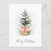 Cute Minimal Watercolor Christmas Tree Christmas シーズンポストカード (正面)