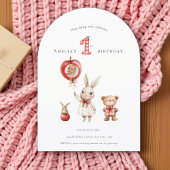 Cute  minimal watercolor photo "1st" Birthday 招待状